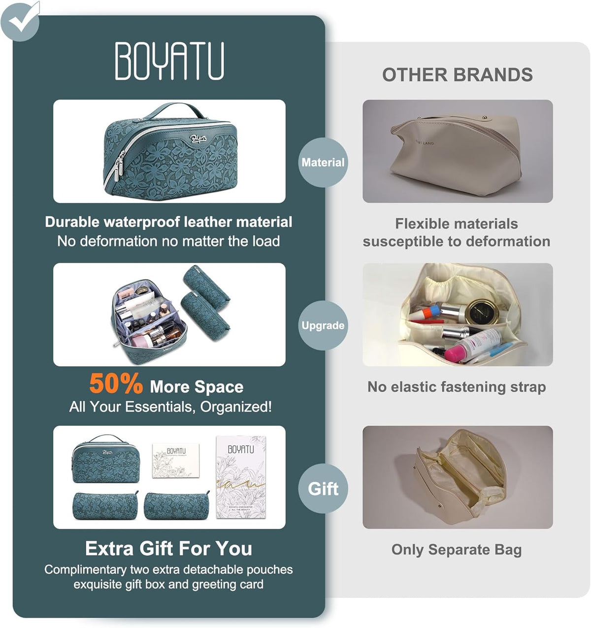 Travel Makeup Bag Cosmetic Bags for Women: Large Capacity 3 Pcs Set Make up Bag with Compartments - Waterproof Vegan Leather Toiletry Organizer Bags with Handle (Z-65Light Green)