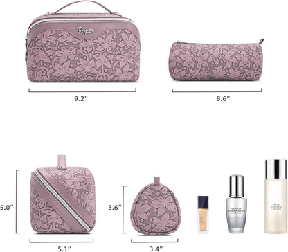 Travel Makeup Bag Cosmetic Bags for Women: Large Capacity 3 Pcs Set Make up Bag with Compartments - Waterproof Vegan Leather Toiletry Organizer Bags with Handle (Z-65Light Green)