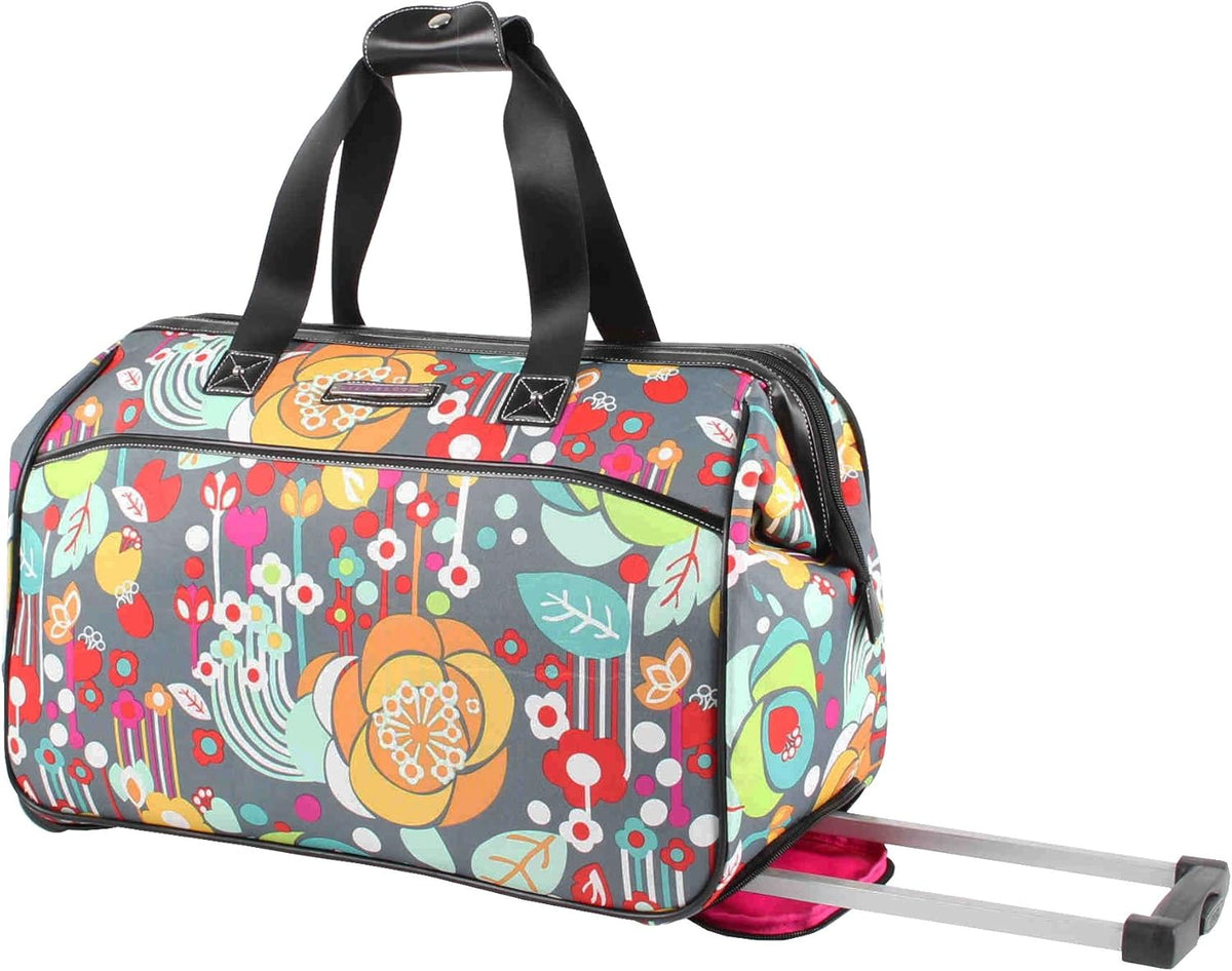 Pattern 22 Inch Duffel Bag with 2-Rolling Wheels, Weekender Overnight Travel Lightweight Carry-On Suitcase For Women