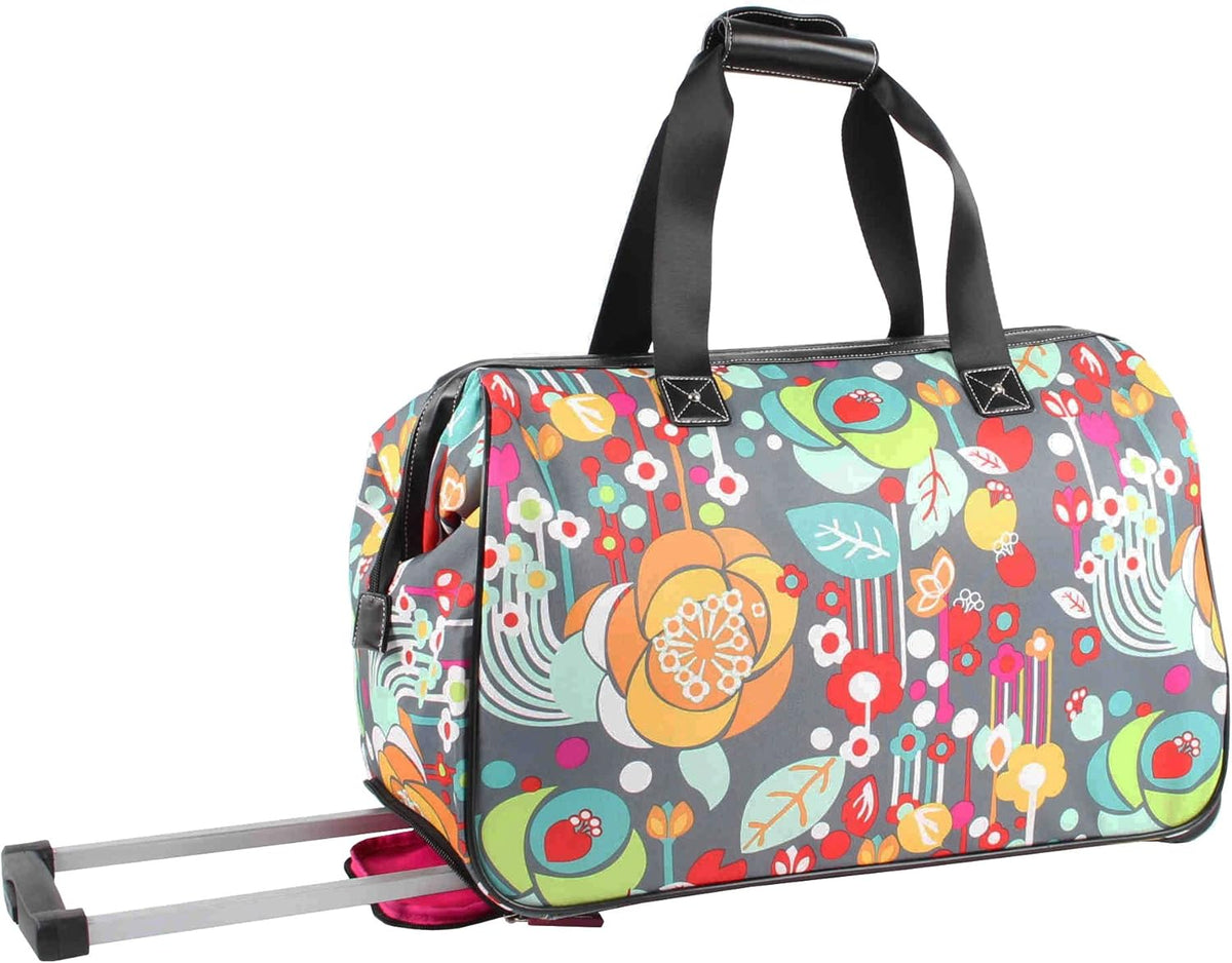 Pattern 22 Inch Duffel Bag with 2-Rolling Wheels, Weekender Overnight Travel Lightweight Carry-On Suitcase For Women