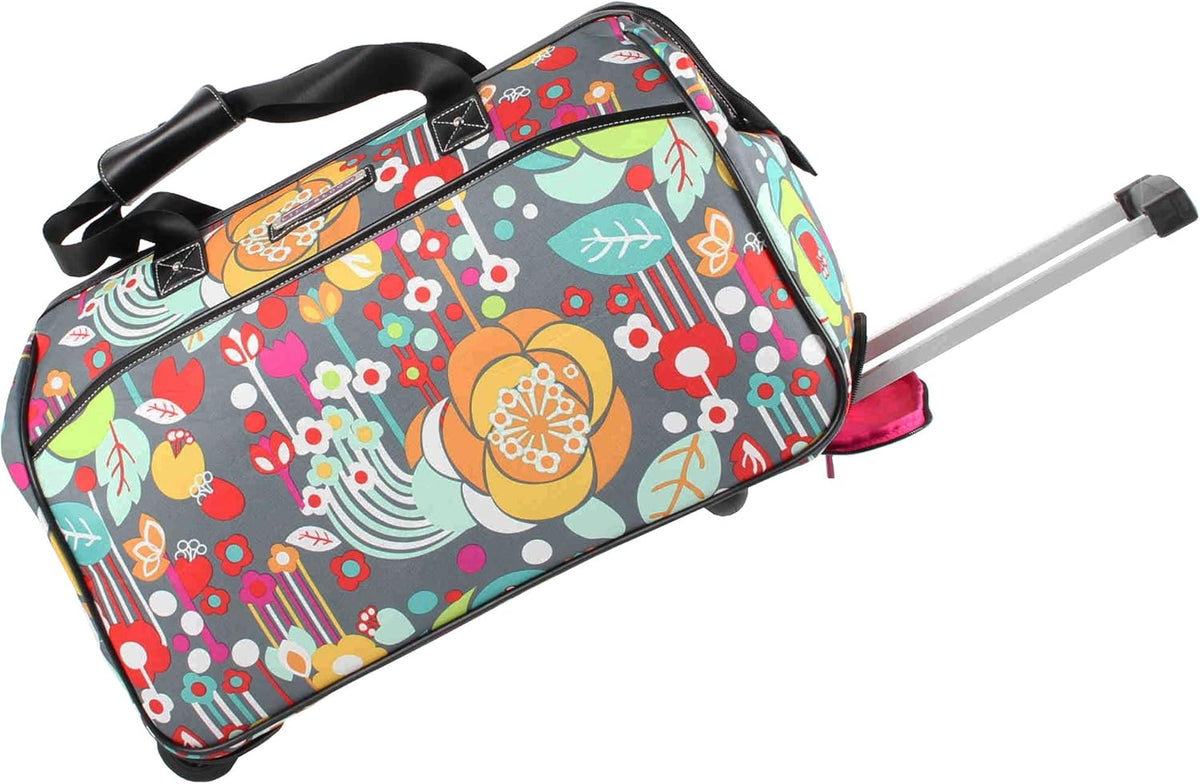 Pattern 22 Inch Duffel Bag with 2-Rolling Wheels, Weekender Overnight Travel Lightweight Carry-On Suitcase For Women