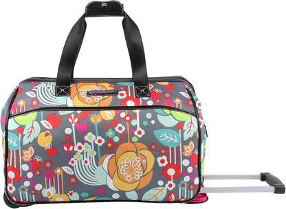 Pattern 22 Inch Duffel Bag with 2-Rolling Wheels, Weekender Overnight Travel Lightweight Carry-On Suitcase For Women