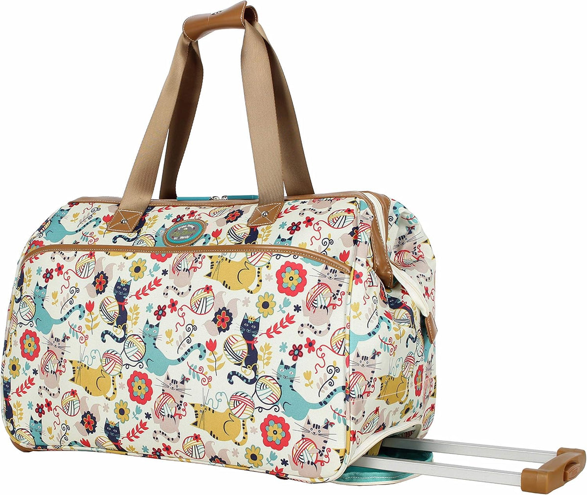 Pattern 22 Inch Duffel Bag with 2-Rolling Wheels, Weekender Overnight Travel Lightweight Carry-On Suitcase For Women