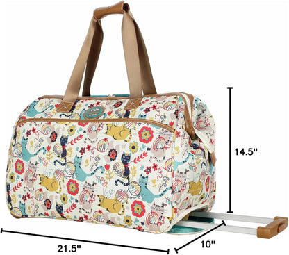 Pattern 22 Inch Duffel Bag with 2-Rolling Wheels, Weekender Overnight Travel Lightweight Carry-On Suitcase For Women