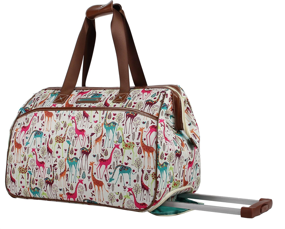 Pattern 22 Inch Duffel Bag with 2-Rolling Wheels, Weekender Overnight Travel Lightweight Carry-On Suitcase For Women