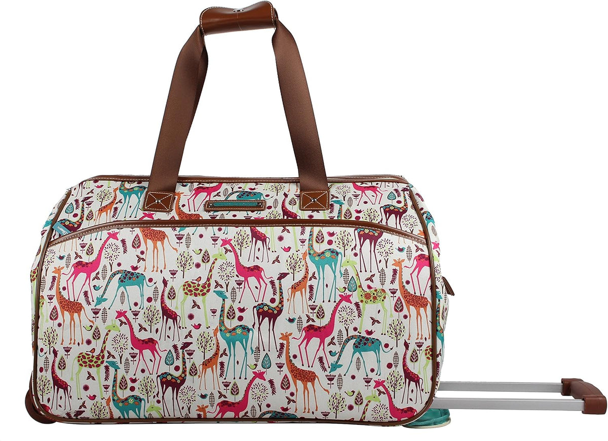 Pattern 22 Inch Duffel Bag with 2-Rolling Wheels, Weekender Overnight Travel Lightweight Carry-On Suitcase For Women