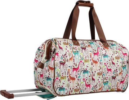 Pattern 22 Inch Duffel Bag with 2-Rolling Wheels, Weekender Overnight Travel Lightweight Carry-On Suitcase For Women