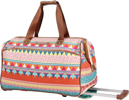 Pattern 22 Inch Duffel Bag with 2-Rolling Wheels, Weekender Overnight Travel Lightweight Carry-On Suitcase For Women
