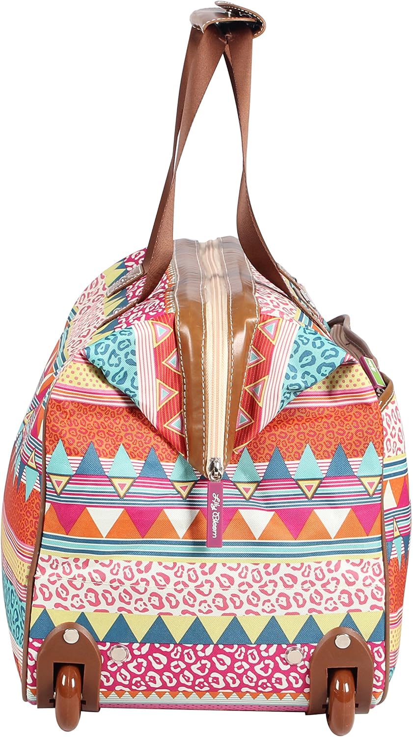 Pattern 22 Inch Duffel Bag with 2-Rolling Wheels, Weekender Overnight Travel Lightweight Carry-On Suitcase For Women
