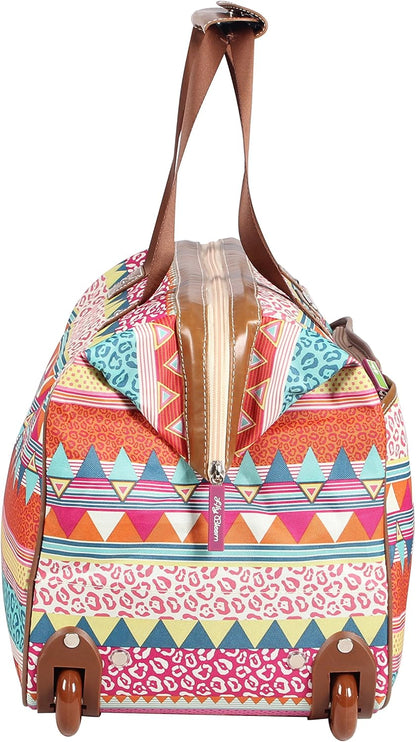 Pattern 22 Inch Duffel Bag with 2-Rolling Wheels, Weekender Overnight Travel Lightweight Carry-On Suitcase For Women