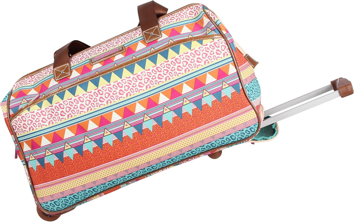 Pattern 22 Inch Duffel Bag with 2-Rolling Wheels, Weekender Overnight Travel Lightweight Carry-On Suitcase For Women