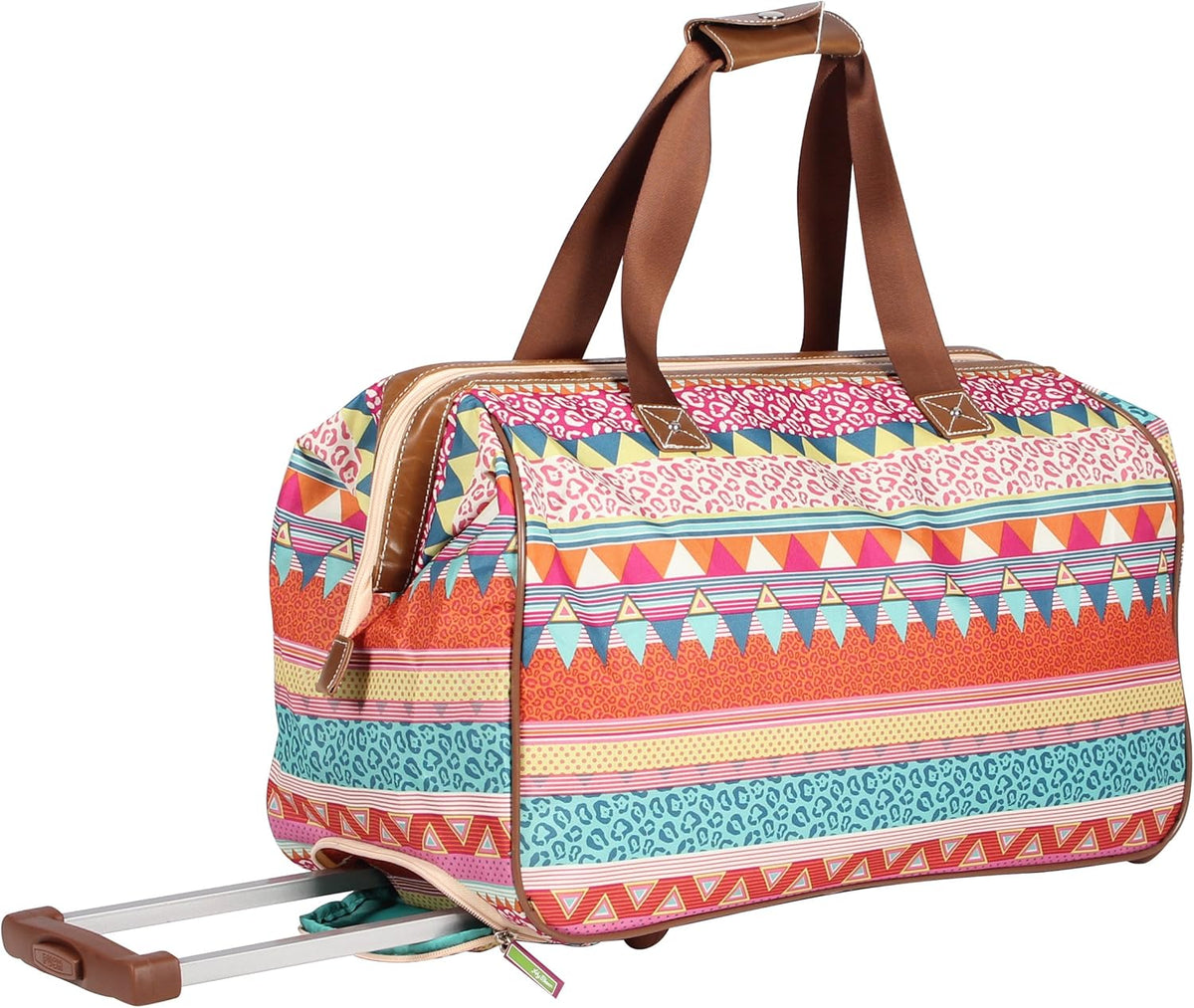 Pattern 22 Inch Duffel Bag with 2-Rolling Wheels, Weekender Overnight Travel Lightweight Carry-On Suitcase For Women