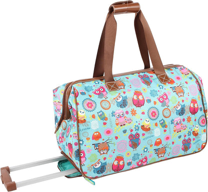 Pattern 22 Inch Duffel Bag with 2-Rolling Wheels, Weekender Overnight Travel Lightweight Carry-On Suitcase For Women