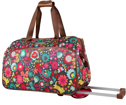 Pattern 22 Inch Duffel Bag with 2-Rolling Wheels, Weekender Overnight Travel Lightweight Carry-On Suitcase For Women