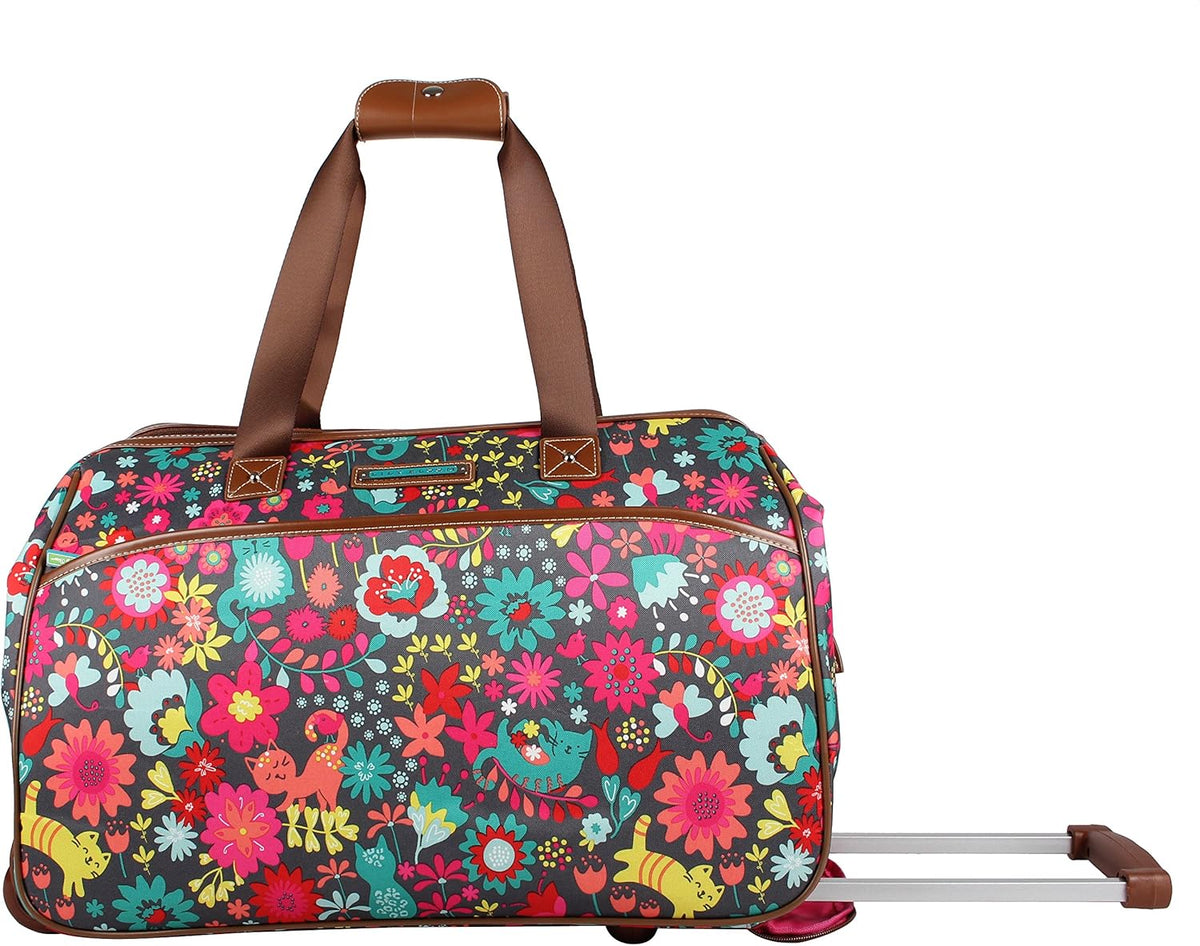 Pattern 22 Inch Duffel Bag with 2-Rolling Wheels, Weekender Overnight Travel Lightweight Carry-On Suitcase For Women