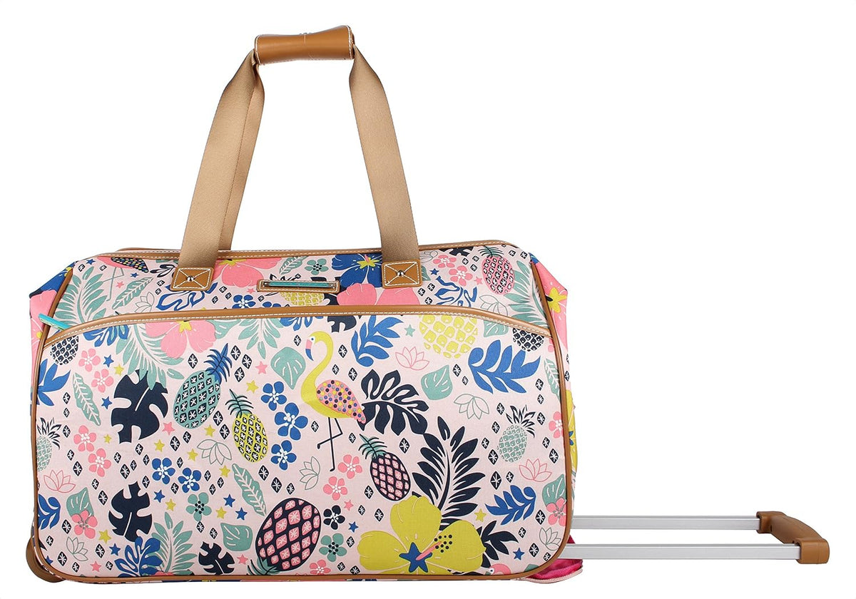 Pattern 22 Inch Duffel Bag with 2-Rolling Wheels, Weekender Overnight Travel Lightweight Carry-On Suitcase For Women