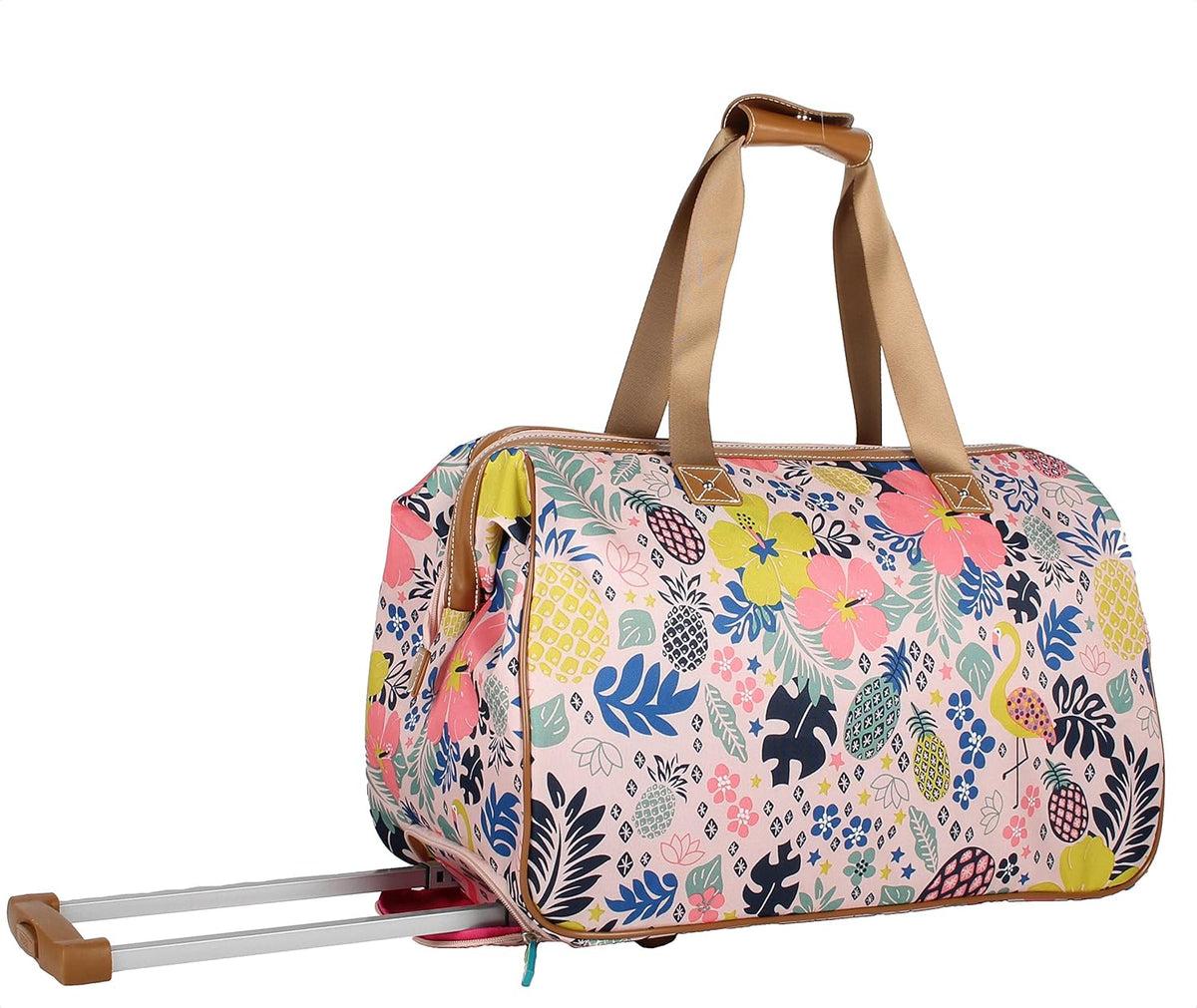 Pattern 22 Inch Duffel Bag with 2-Rolling Wheels, Weekender Overnight Travel Lightweight Carry-On Suitcase For Women