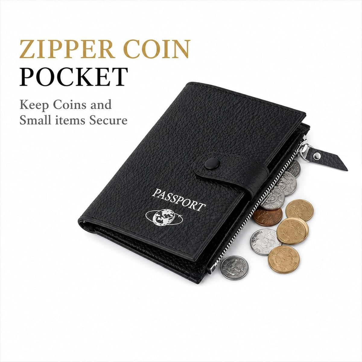 RFID Blocking Genuine Leather Passport Holder for Travel, Slim Passport Wallet with Zipper Pocket, Cash Compartment & Card Slots, Travel Document Organizer for Men Women Family