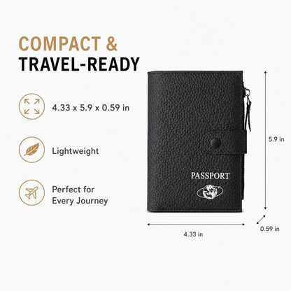 RFID Blocking Genuine Leather Passport Holder for Travel, Slim Passport Wallet with Zipper Pocket, Cash Compartment & Card Slots, Travel Document Organizer for Men Women Family