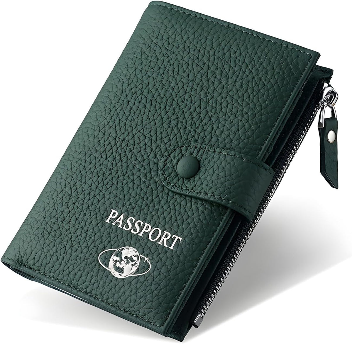 RFID Blocking Genuine Leather Passport Holder for Travel, Slim Passport Wallet with Zipper Pocket, Cash Compartment & Card Slots, Travel Document Organizer for Men Women Family