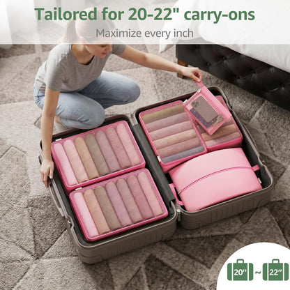 7 Set Compression Packing Cubes for Travel Essentials Luggage, Mesh Collapsible Packing Cubes for 20-22 inch Carry on Suitcase, Expandable Travel Packing Organizers with Shoe Laundry Bag(Black）