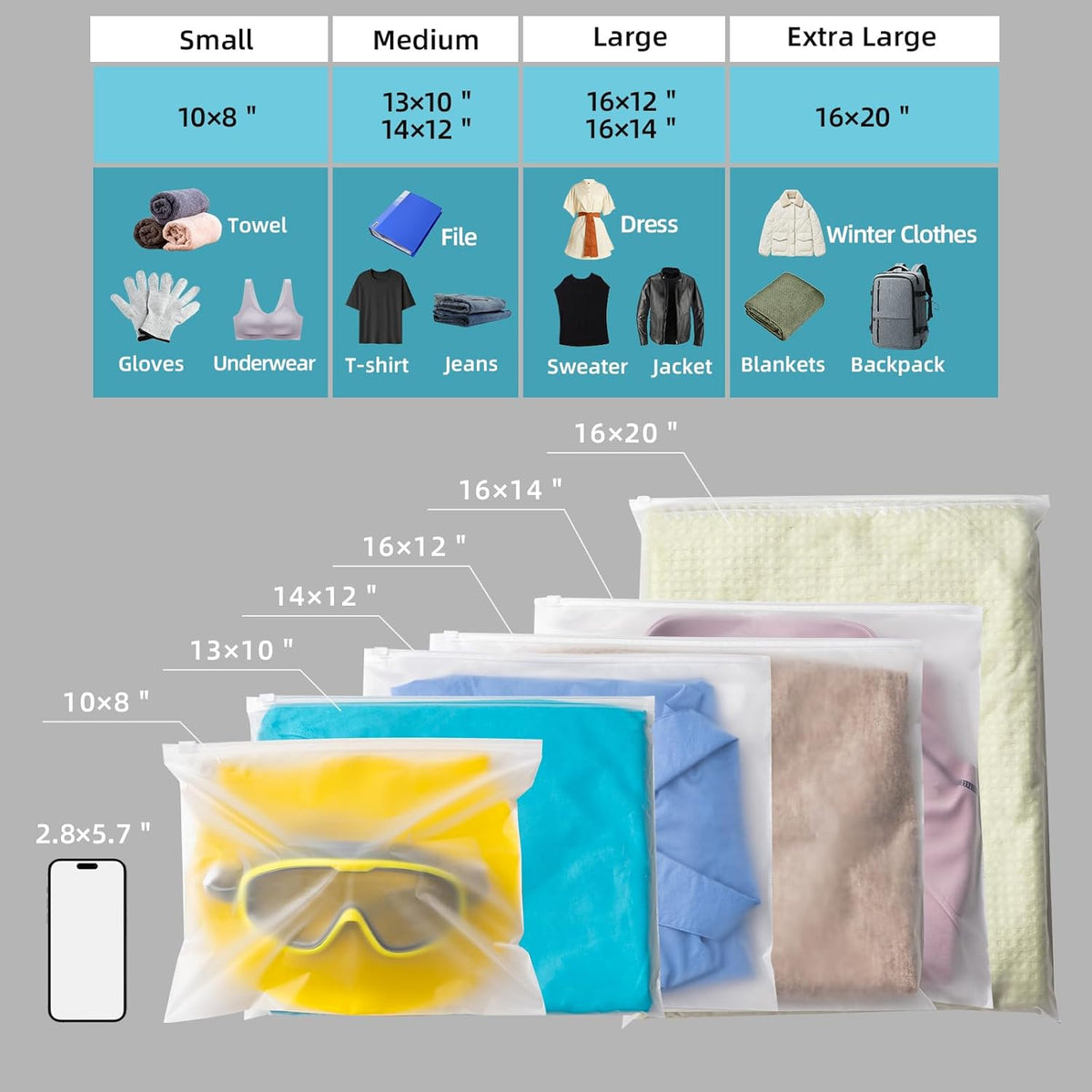 13x10 Inch Clothing Packaging Bags Bathing Suit Bags No Vent Holes | Plastic Frosted Poly Bags for Travel Storage Small Businesses for Apparel Shirts, Socks, Underwear and Documents Storage