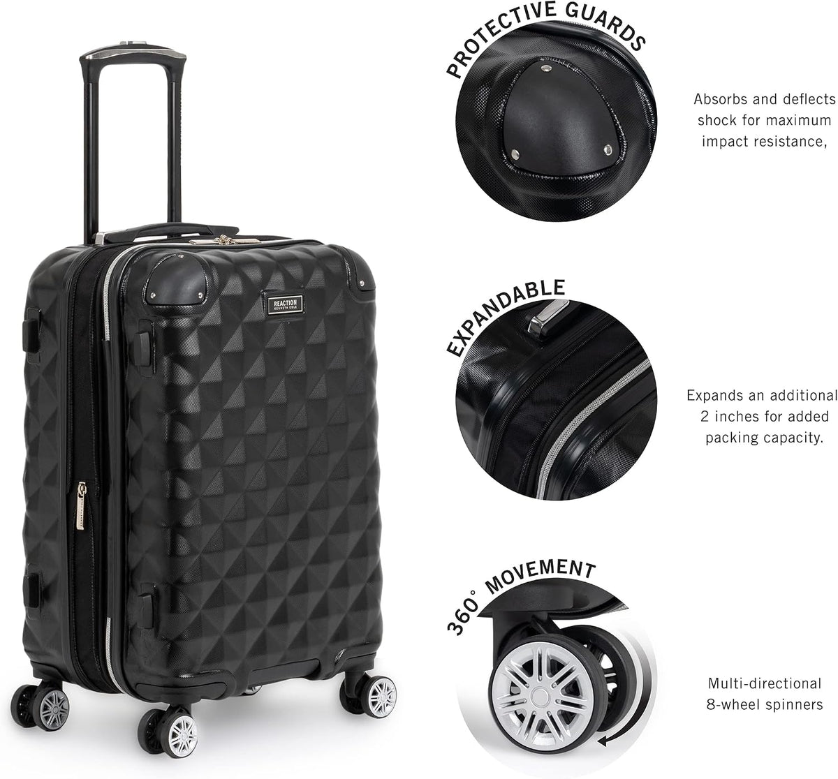 REACTION Diamond Tower Collection Lightweight Hardside Expandable 8-Wheel Spinner Travel Luggage, Rose Gold, 20-Inch Carry On