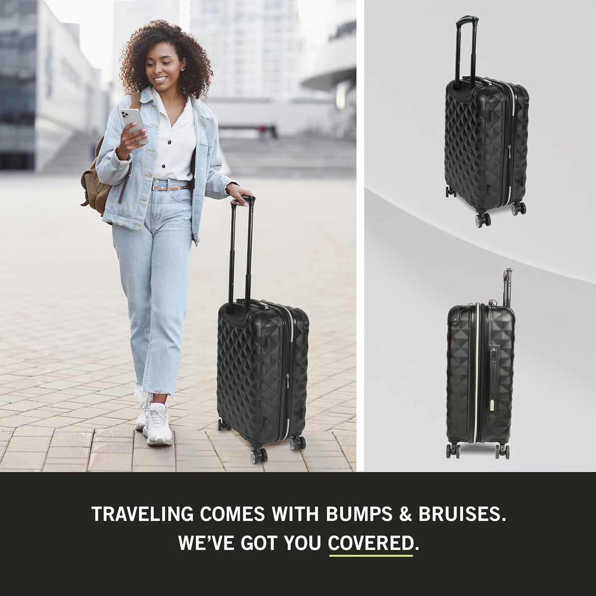 REACTION Diamond Tower Collection Lightweight Hardside Expandable 8-Wheel Spinner Travel Luggage, Rose Gold, 20-Inch Carry On