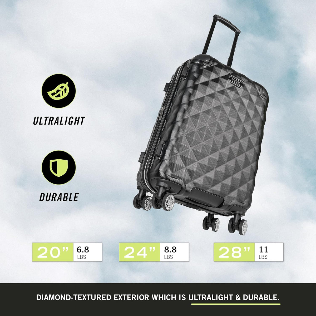 REACTION Diamond Tower Collection Lightweight Hardside Expandable 8-Wheel Spinner Travel Luggage, Rose Gold, 20-Inch Carry On