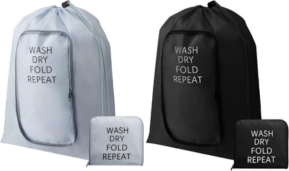 2 Pcs Travel Laundry Bag Washable Dirty Clothes Bag with Drawstring and Zipper for Suitcase, 22 x 18 Inch (Pink, Gray,Bubble)