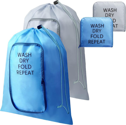 2 Pcs Travel Laundry Bag Washable Dirty Clothes Bag with Drawstring and Zipper for Suitcase, 22 x 18 Inch (Pink, Gray,Bubble)