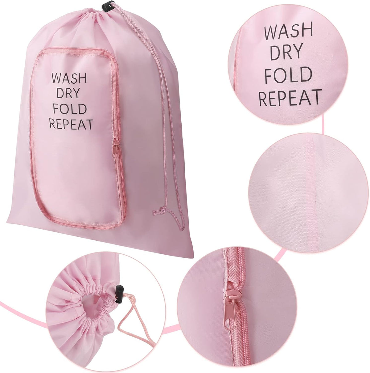 2 Pcs Travel Laundry Bag Washable Dirty Clothes Bag with Drawstring and Zipper for Suitcase, 22 x 18 Inch (Pink, Gray,Bubble)