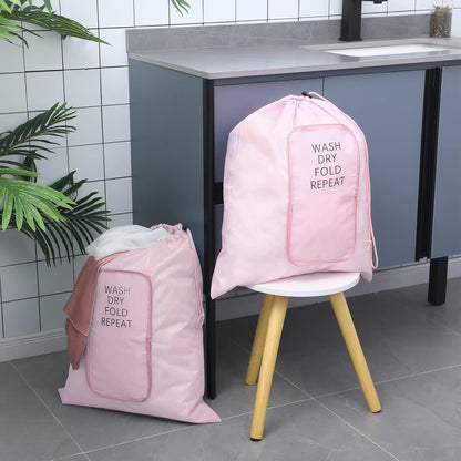 2 Pcs Travel Laundry Bag Washable Dirty Clothes Bag with Drawstring and Zipper for Suitcase, 22 x 18 Inch (Pink, Gray,Bubble)