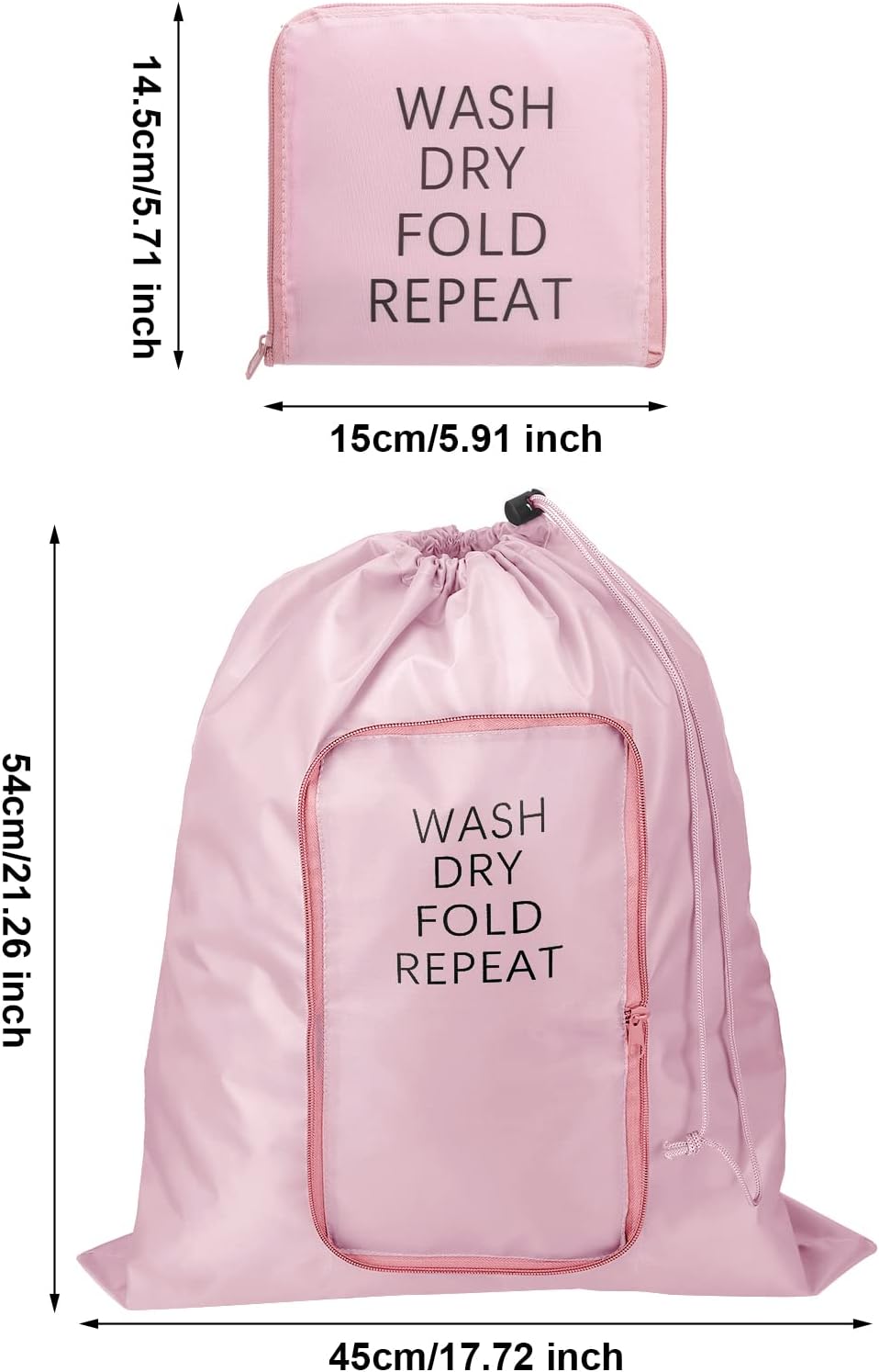 2 Pcs Travel Laundry Bag Washable Dirty Clothes Bag with Drawstring and Zipper for Suitcase, 22 x 18 Inch (Pink, Gray,Bubble)