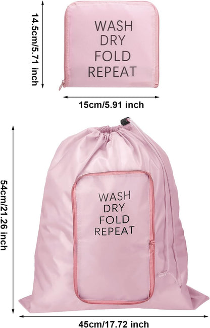 2 Pcs Travel Laundry Bag Washable Dirty Clothes Bag with Drawstring and Zipper for Suitcase, 22 x 18 Inch (Pink, Gray,Bubble)