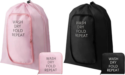 2 Pcs Travel Laundry Bag Washable Dirty Clothes Bag with Drawstring and Zipper for Suitcase, 22 x 18 Inch (Pink, Gray,Bubble)