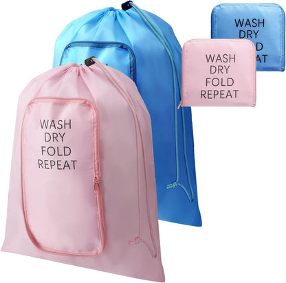 2 Pcs Travel Laundry Bag Washable Dirty Clothes Bag with Drawstring and Zipper for Suitcase, 22 x 18 Inch (Pink, Gray,Bubble)