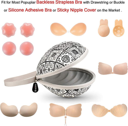 Hard Travel Case for Silicone Bras [A-C Cup] Premium Nubra Organizer Portable Lingerie Underwear Storage Bag (Brown Plaid)