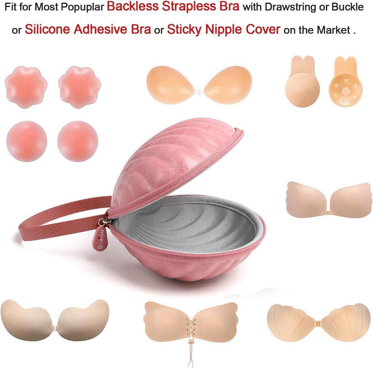 Hard Travel Case for Silicone Bras [A-C Cup] Premium Nubra Organizer Portable Lingerie Underwear Storage Bag (Brown Plaid)