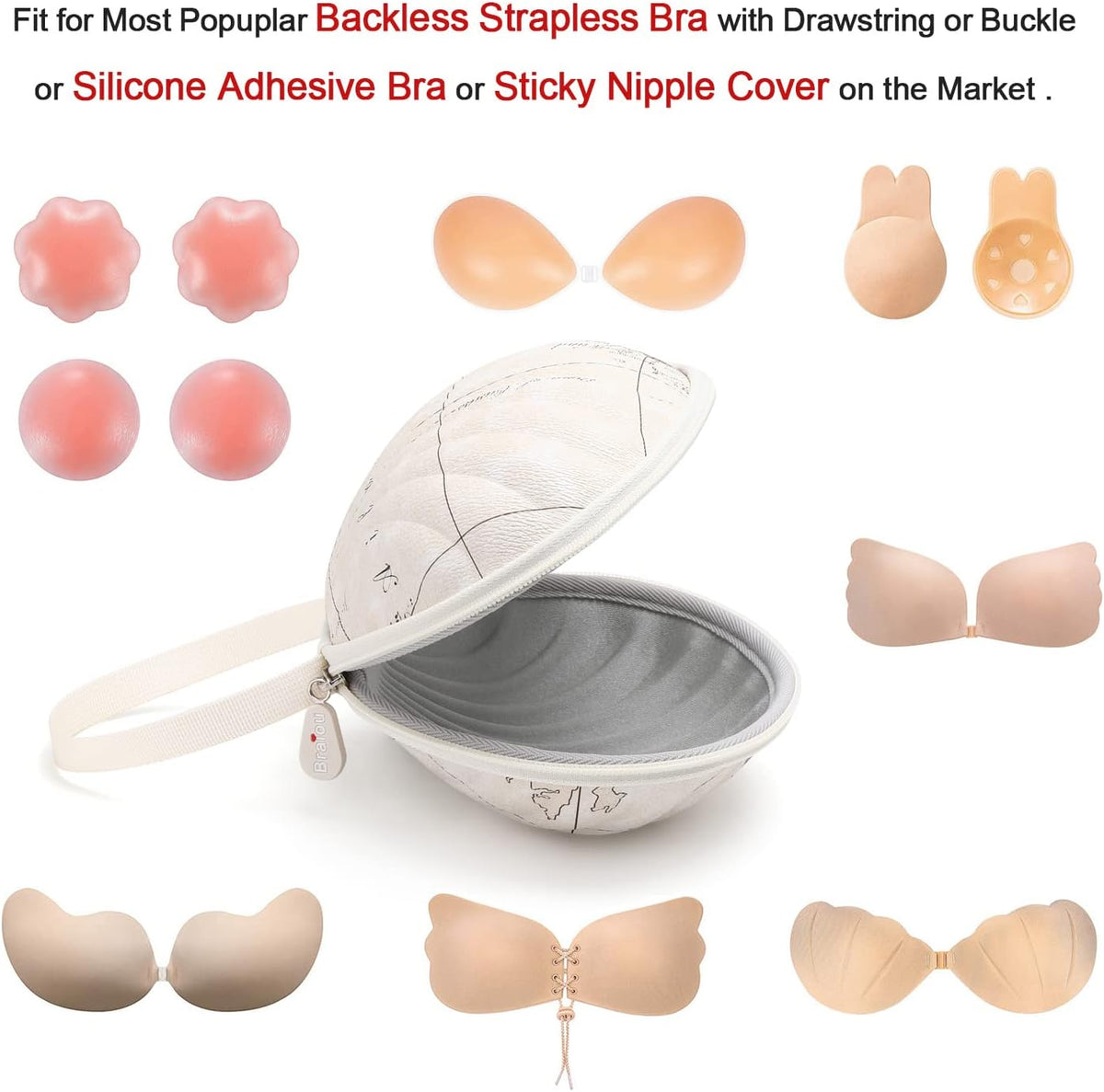 Hard Travel Case for Silicone Bras [A-C Cup] Premium Nubra Organizer Portable Lingerie Underwear Storage Bag (Brown Plaid)