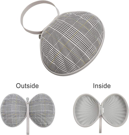Hard Travel Case for Silicone Bras [A-C Cup] Premium Nubra Organizer Portable Lingerie Underwear Storage Bag (Brown Plaid)