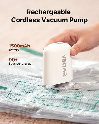 Vacuum Seal Bags for Clothing Travel with Rechargeable Cordless Pump, 20 Pack Space Saver Vacuum Storage Bags, Travel Vacuum Compression Bags Set for Luggage Clothes Bedding Blanket