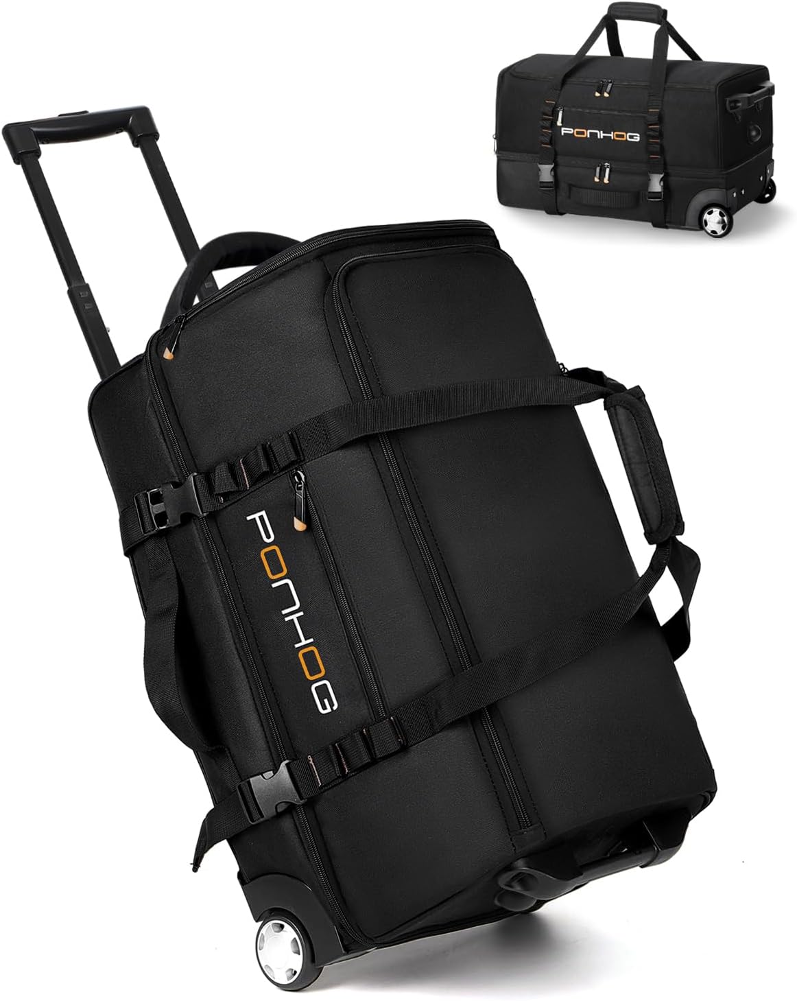 22 Inch Rolling Duffle Bag with Wheels for Men - Water Resistant Wheeled Duffle Bag for Weekend Travel & Overnight Trips, Black