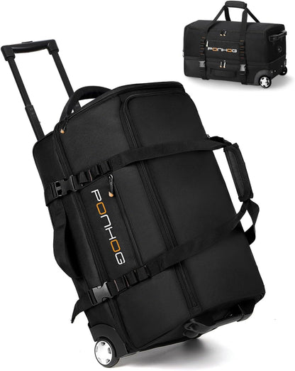 22 Inch Rolling Duffle Bag with Wheels for Men - Water Resistant Wheeled Duffle Bag for Weekend Travel & Overnight Trips, Black