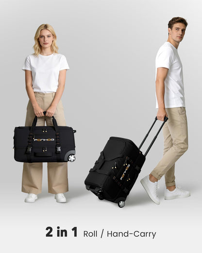 22 Inch Rolling Duffle Bag with Wheels for Men - Water Resistant Wheeled Duffle Bag for Weekend Travel & Overnight Trips, Black