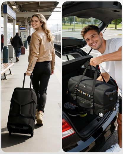 22 Inch Rolling Duffle Bag with Wheels for Men - Water Resistant Wheeled Duffle Bag for Weekend Travel & Overnight Trips, Black