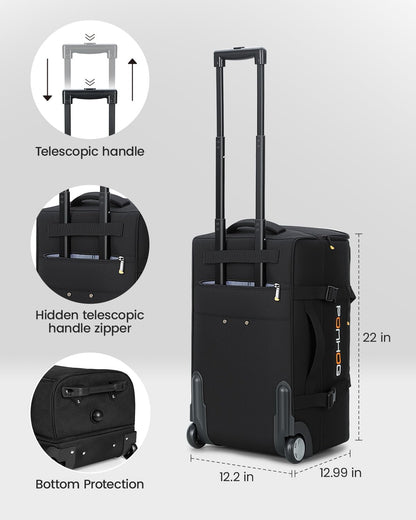 22 Inch Rolling Duffle Bag with Wheels for Men - Water Resistant Wheeled Duffle Bag for Weekend Travel & Overnight Trips, Black