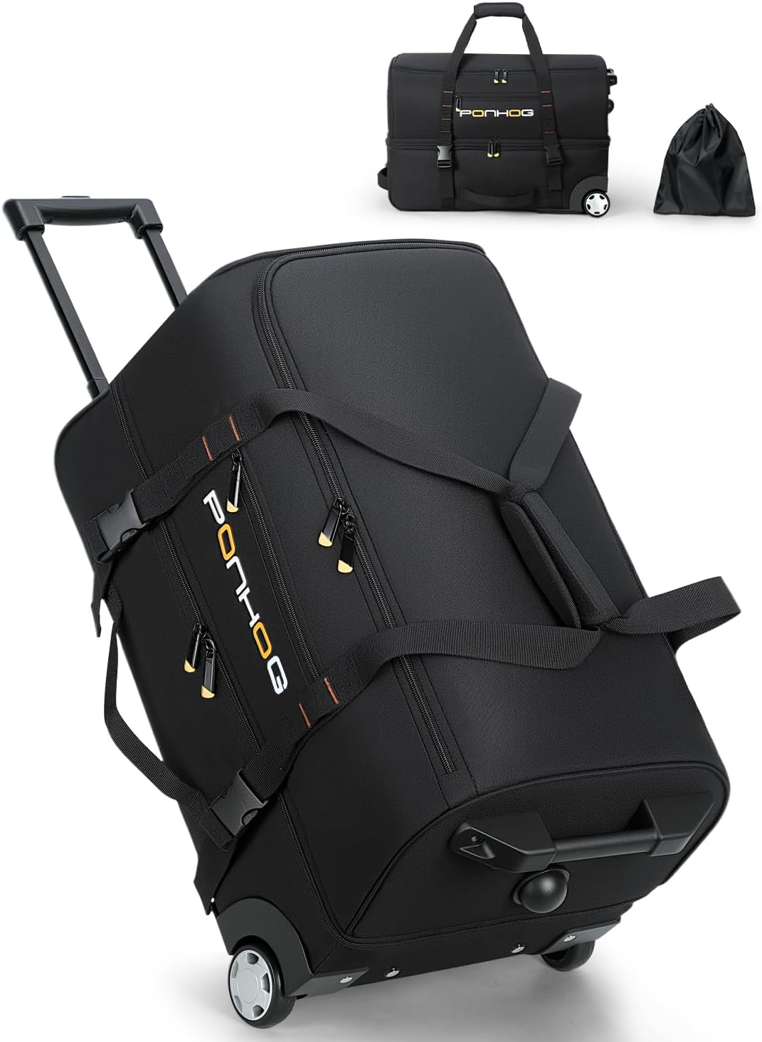 22 Inch Rolling Duffle Bag with Wheels for Men - Water Resistant Wheeled Duffle Bag for Weekend Travel & Overnight Trips, Black