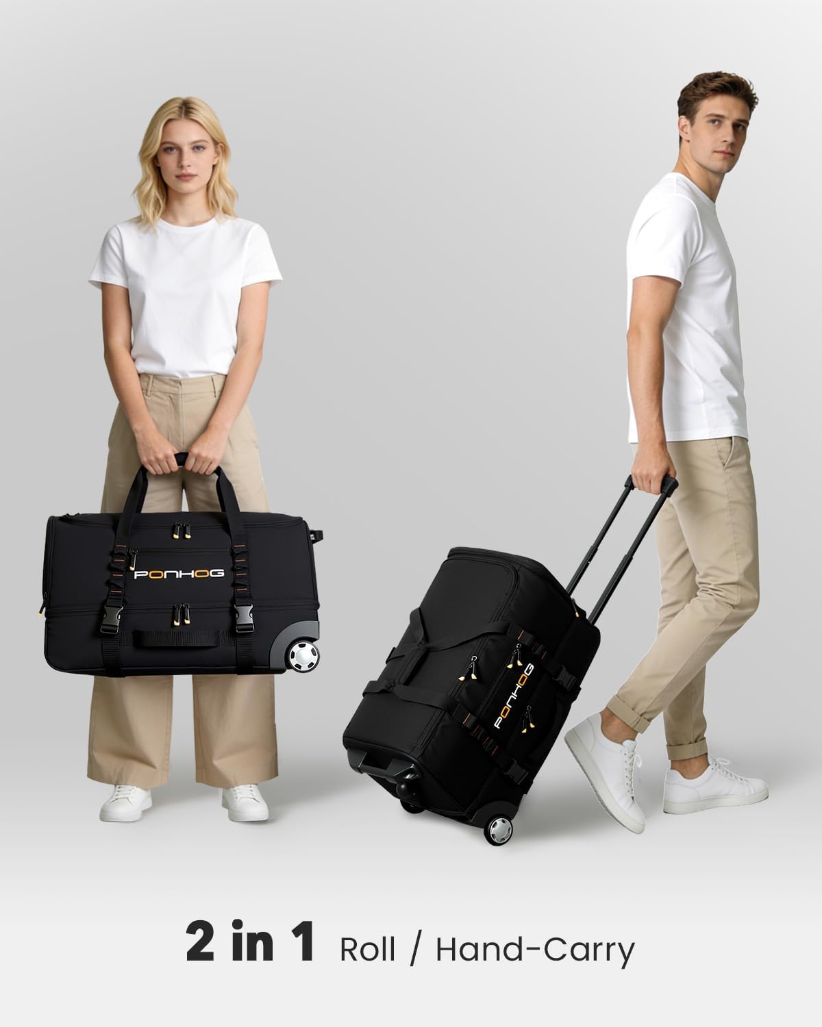 22 Inch Rolling Duffle Bag with Wheels for Men - Water Resistant Wheeled Duffle Bag for Weekend Travel & Overnight Trips, Black