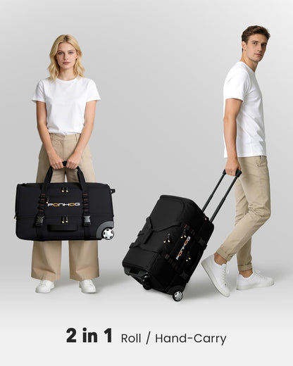 22 Inch Rolling Duffle Bag with Wheels for Men - Water Resistant Wheeled Duffle Bag for Weekend Travel & Overnight Trips, Black